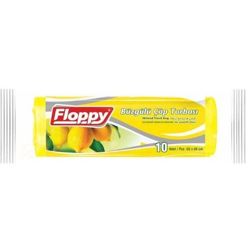 Floppy büzgülü çöp torbası 55x60 limon - çilek kokulu Floppy büzgülü çöp torbası 55x60 cm limon ve çilek kokulu – pratik, kokulu çöp torbası.