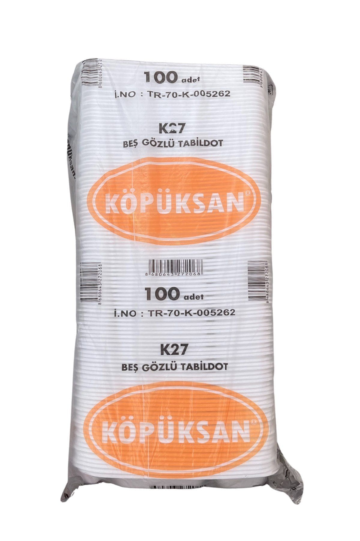 Köpüksan 5 gözlü kalın köpük tabak 100 lü Köpüksan 5 gözlü kalın köpük tabak 100'lü - sağlam ve pratik servis tabağı
