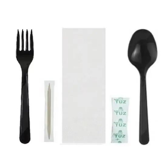100 adet tekli ambalajlı siyah plastik lüks kullan at kaşık, çatal, peçete,kürdan,tuz 5li yemek seti 100 adet tekli ambalajli siyah plastik luks kullan at kasik catal pecetekurdantuz 5li yemek seti