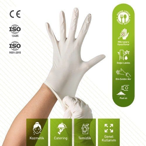 Dolphin pudralı lateks muayene eldiveni l beden 100'lü paket Dolphin pudrali lateks muayene eldiveni l beden 100 lu paket 2