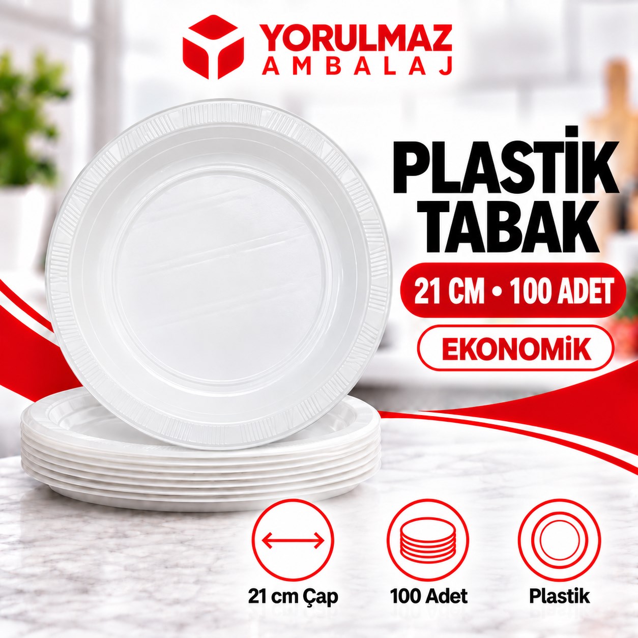 21 cm ekonomik plastik tabak 100'lü | tek kullanımlık tabak Ekonomik plastik tabak | tek kullanımlık tabak