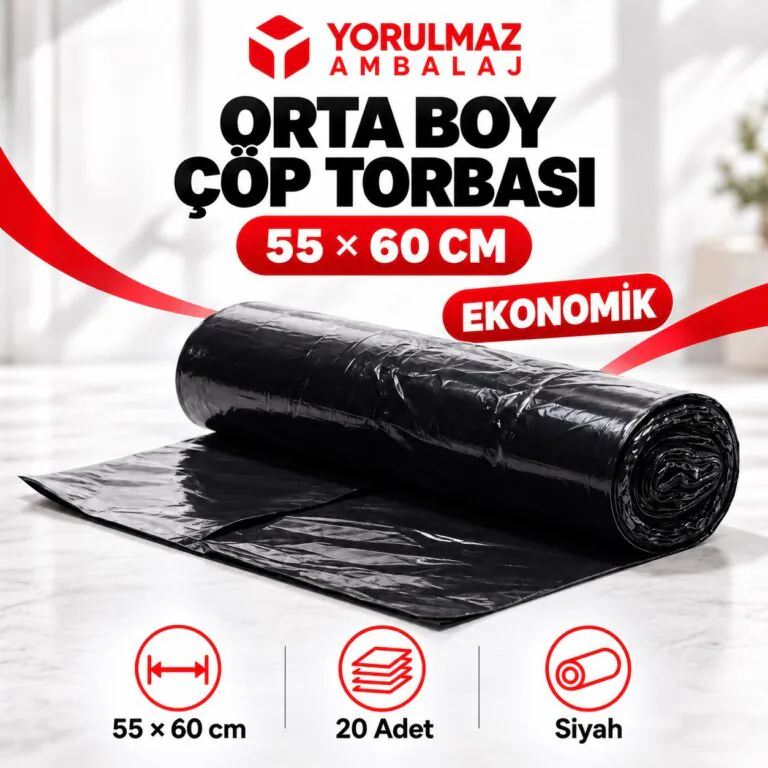 55x60 ekstra güçlü siyah çöp torbası | kalın ve dayanıklı çöp poşeti