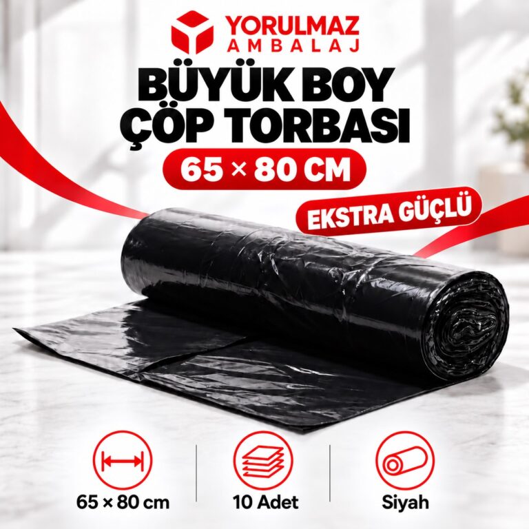 65x80 ekstra güçlü siyah çöp torbası | kalın ve dayanıklı çöp poşeti | büyük boy