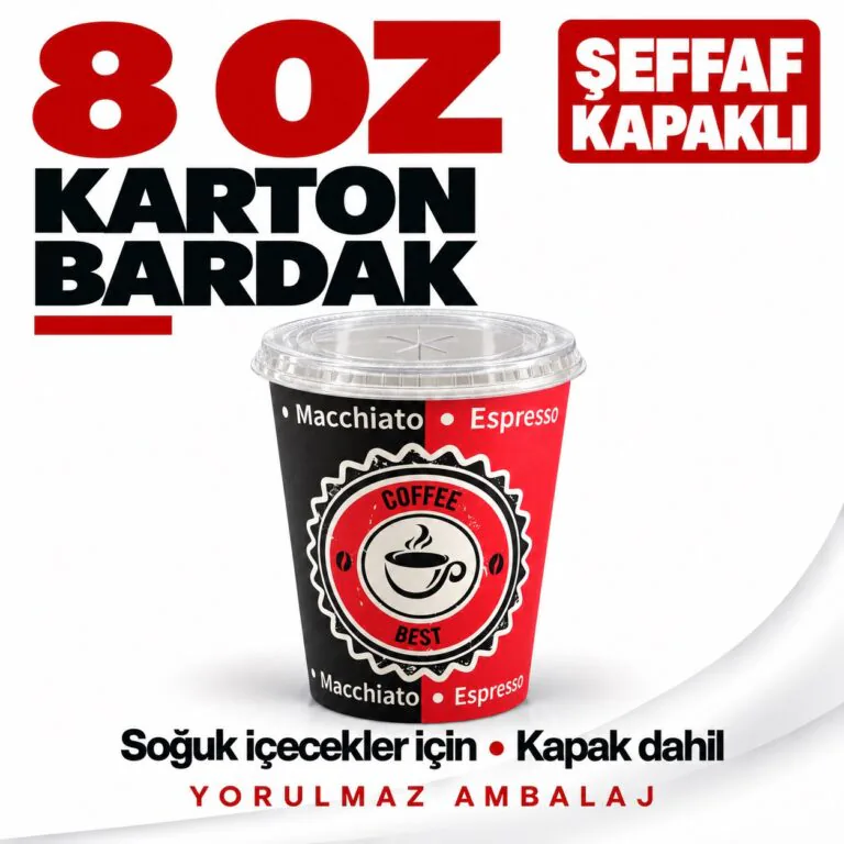 Şeffaf kapaklı soğuk içecek karton bardak – sızdırmaz kapaklı, tek kullanımlık