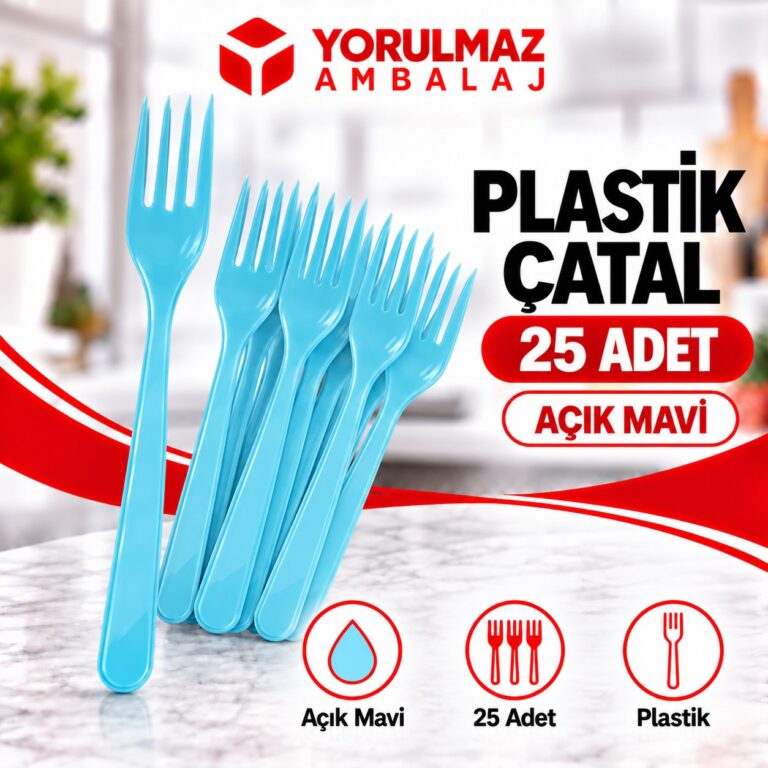 Açık mavi plastik çatal | parti ve ikram için renkli çatal