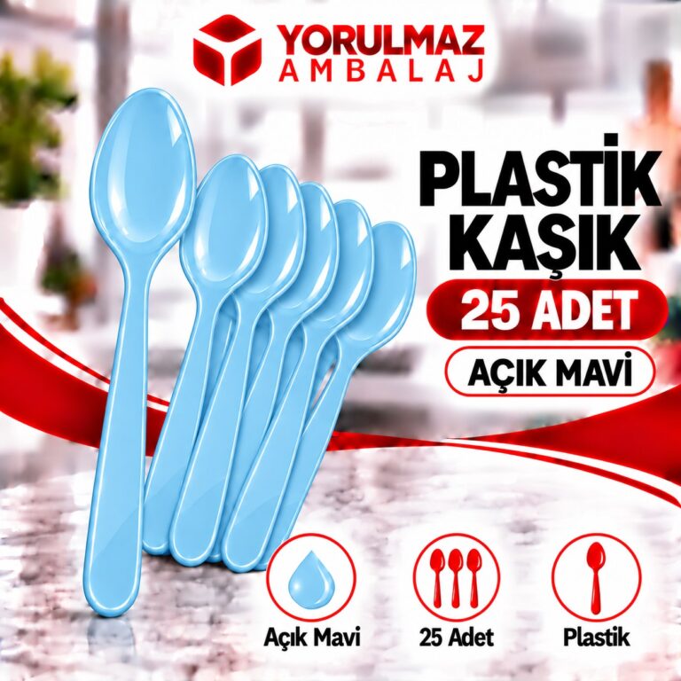 Açık mavi plastik kaşık | parti ve ikram için renkli kaşık