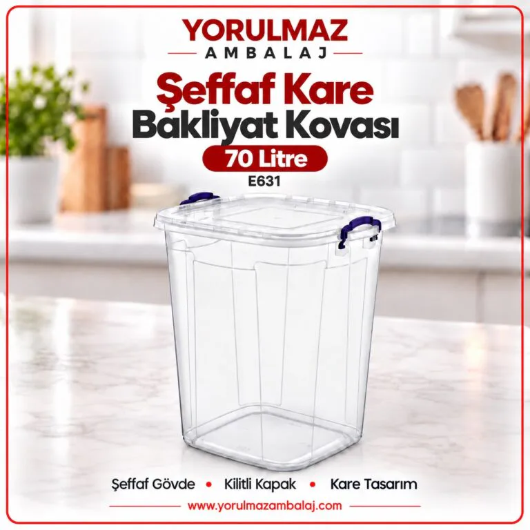 Bakliyat kovası şeffaf kare E631 | en büyük hacimli gıda saklama kovası