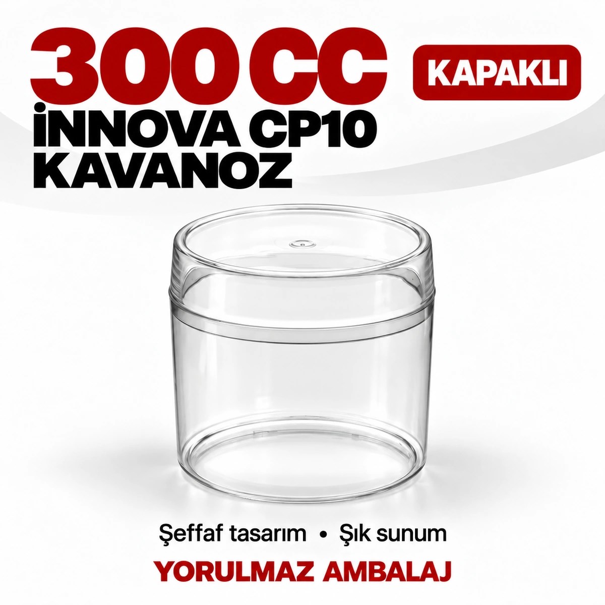 İnnova cp10 300 cc şeffaf kapaklı kavanoz İnnova cp10 şeffaf kapaklı kavanoz
