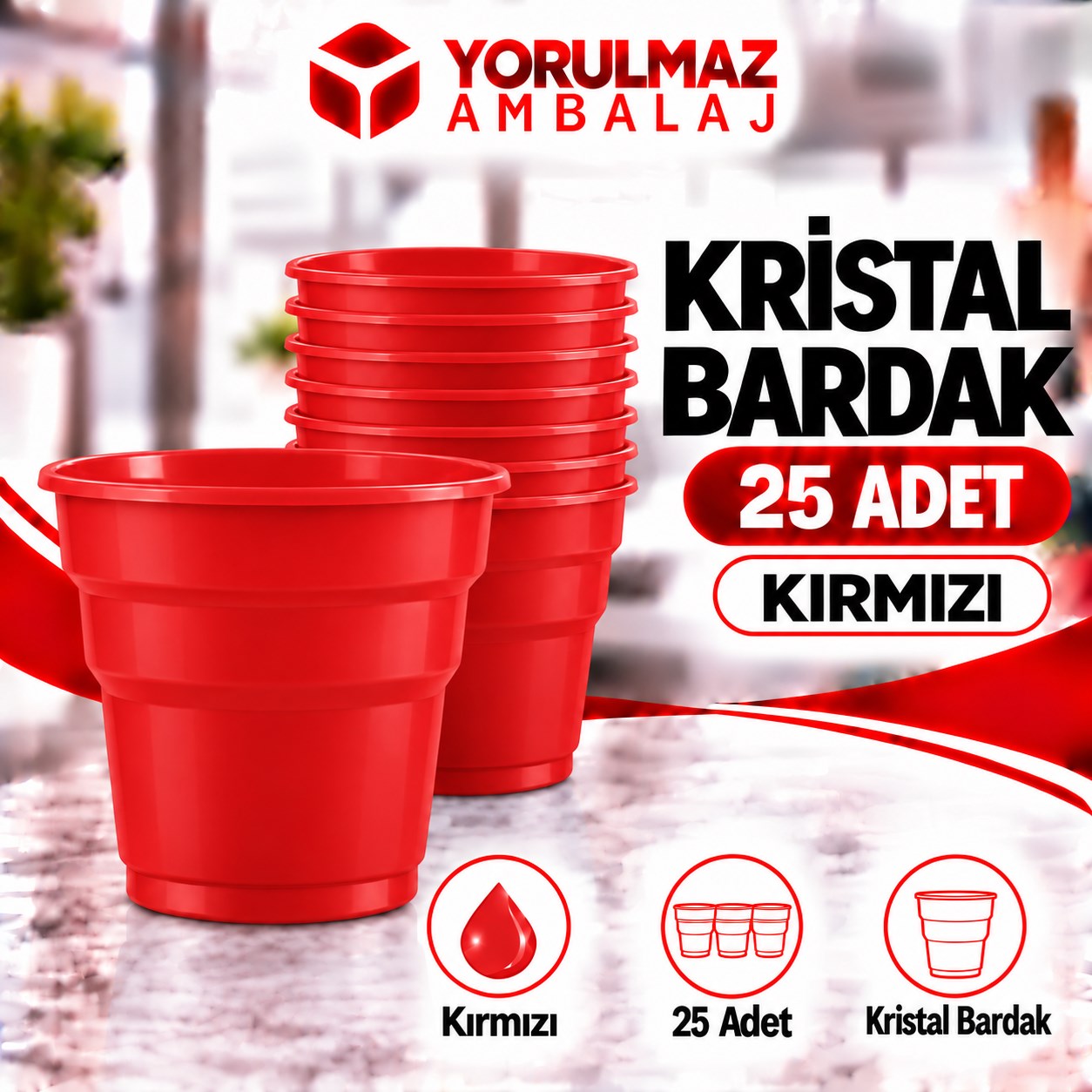 Kırmızı kristal bardak 25'li | parti ve i̇kram i̇çin renkli bardak Kırmızı kristal bardak | parti ve ikram için renkli bardak