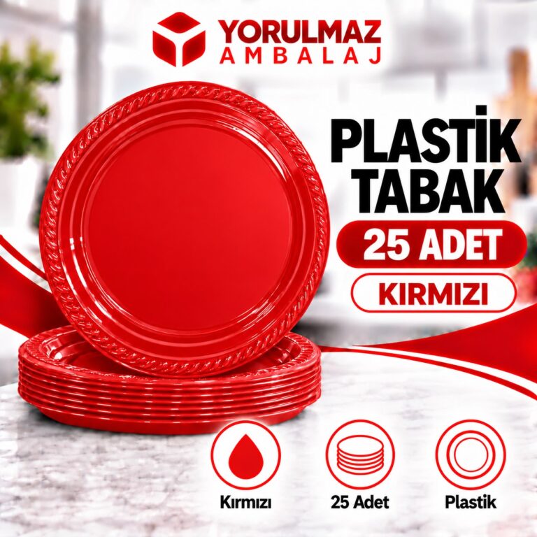 Kırmızı plastik tabak | parti ve ikram için renkli tabak