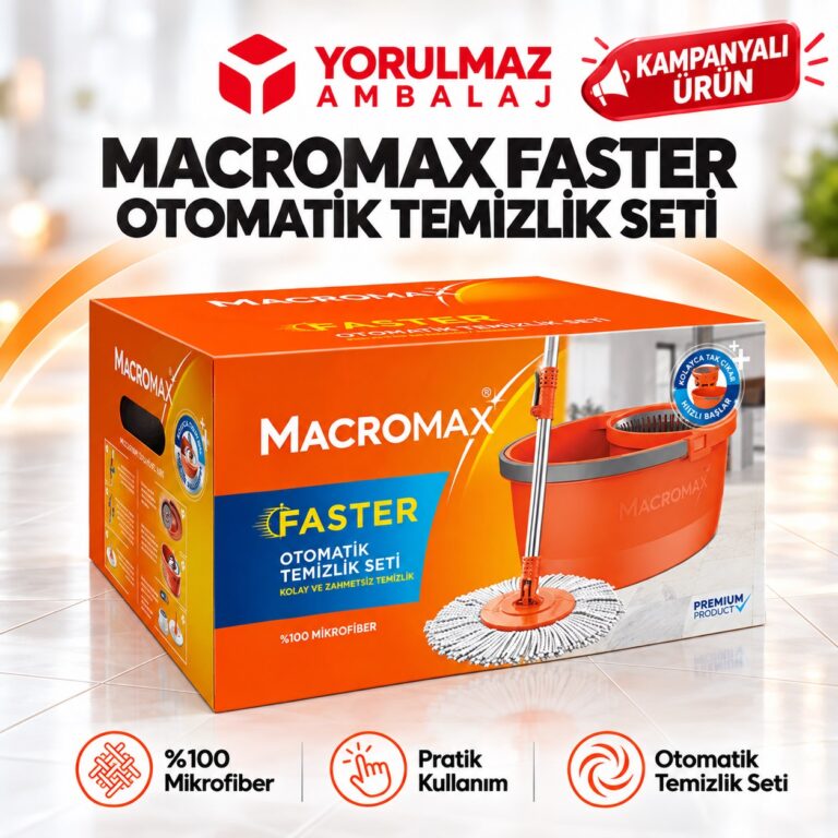 Macromax faster otomatik temizlik seti | döner başlıklı mikrofiber mop