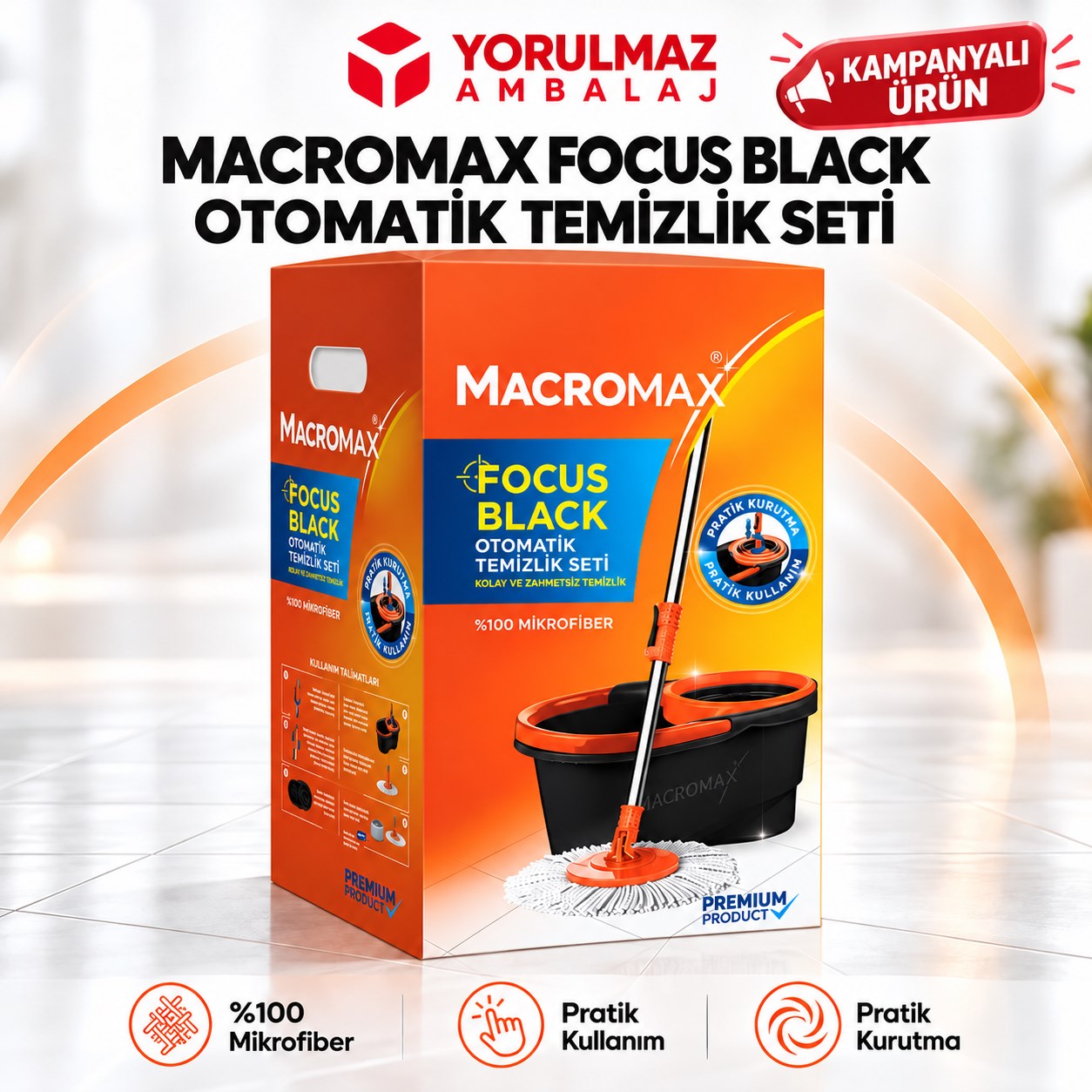 Macromax focus black otomatik temizlik seti + 3'lü mercan sünger hediye Macromax focus black otomatik temizlik seti + mercan sünger hediye