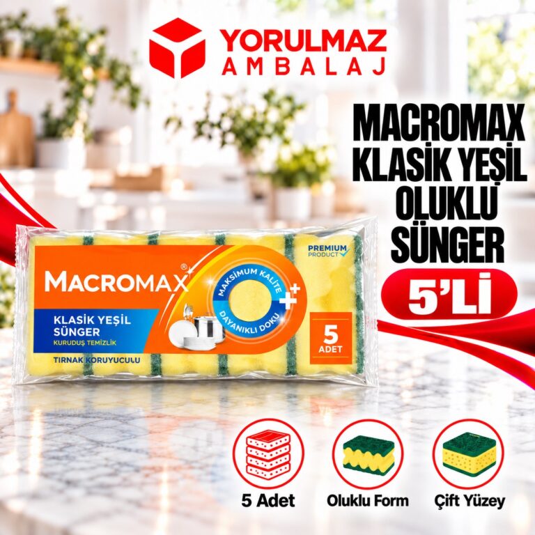 Macromax klasik yeşil oluklu sünger | güçlü ovma ve bol köpük