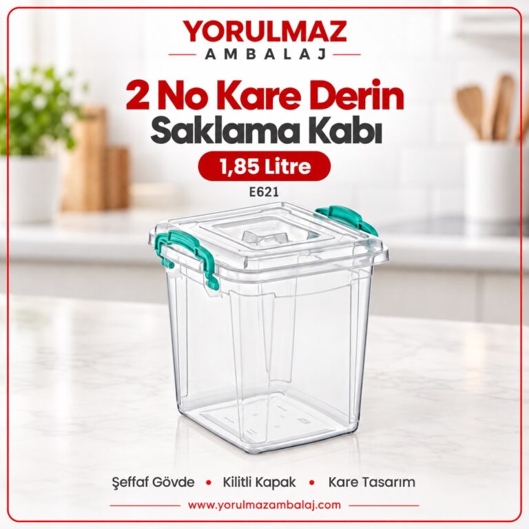 Poly time 2 no kare derin saklama kabı E621 | şeffaf ve pratik gıda saklama kutusu
