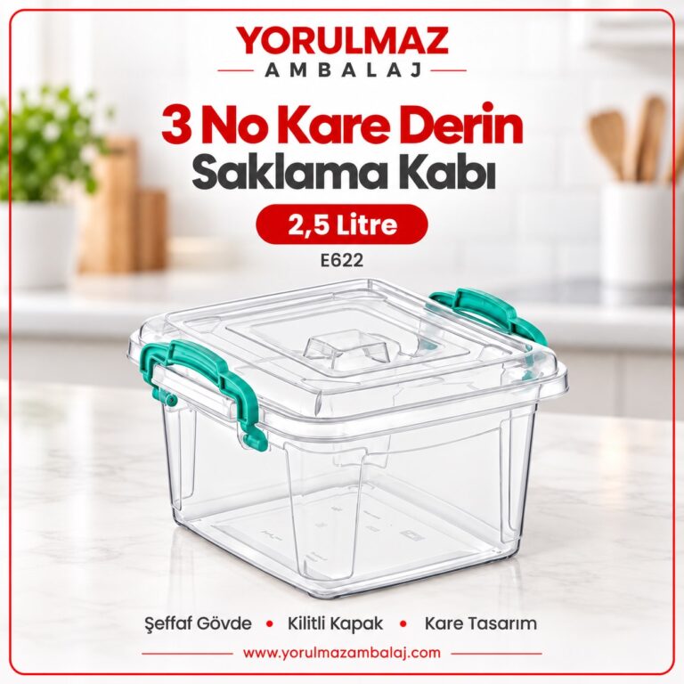 Poly time 3 no kare derin saklama kabı E622 | şeffaf ve pratik gıda saklama kutusu