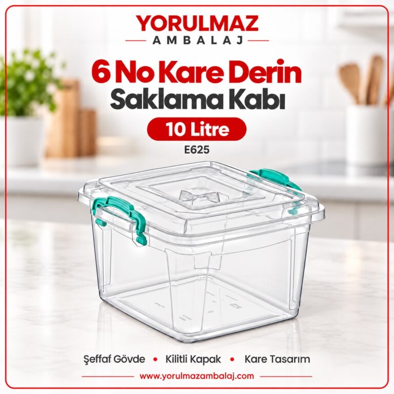 Poly time 6 no kare derin saklama kabı E625 | şeffaf ve pratik gıda saklama kutusu