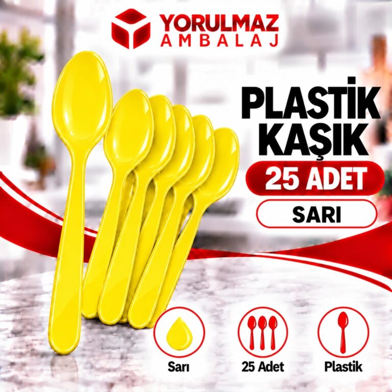 Sarı plastik kaşık | parti ve ikram için renkli kaşık
