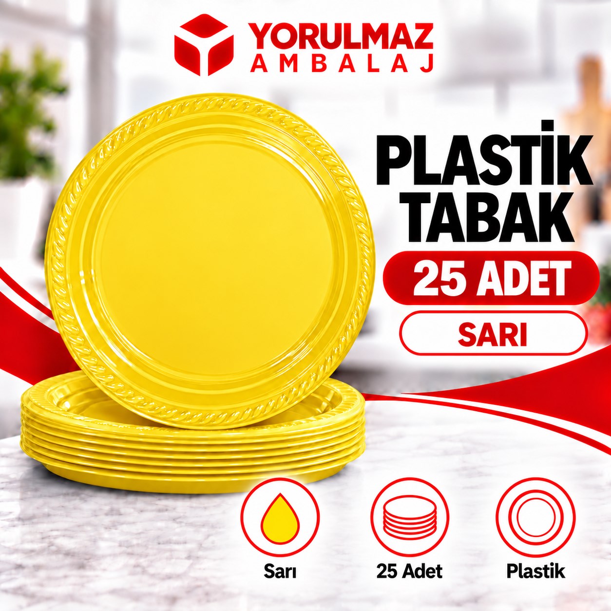 Sarı plastik tabak 25'li | parti ve i̇kram i̇çin renkli tabak Sarı plastik tabak | parti ve ikram için renkli tabak