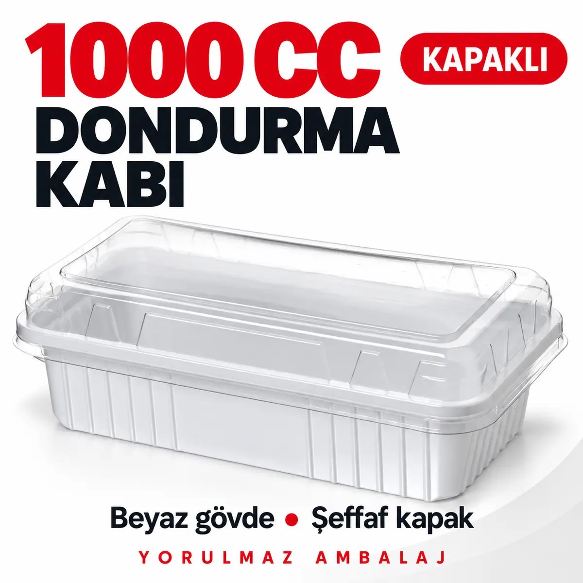 Şeffaf kapaklı beyaz dondurma kabı 1000 cc Şeffaf kapaklı beyaz dondurma kabı