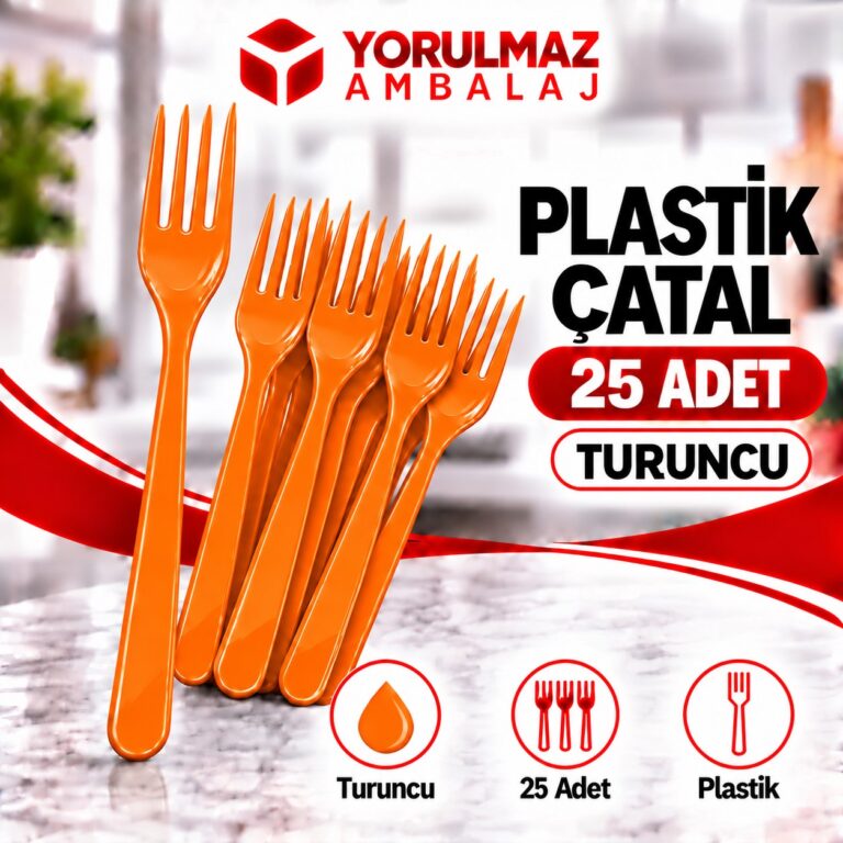 Turuncu plastik çatal | parti ve ikram için renkli çatal