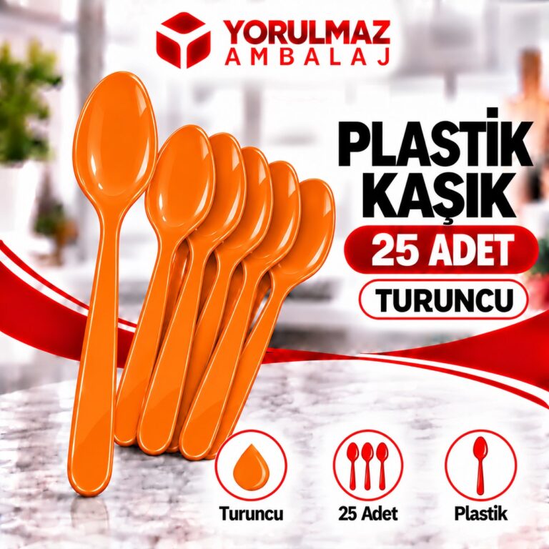 Turuncu plastik kaşık | parti ve ikram için renkli kaşık