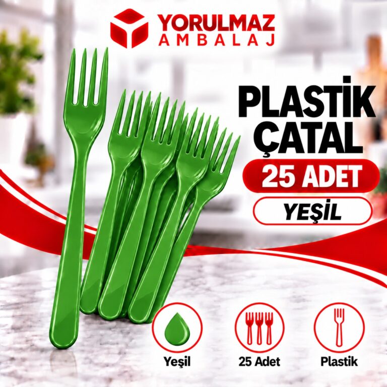 Yeşil plastik çatal | parti ve ikram için renkli çatal