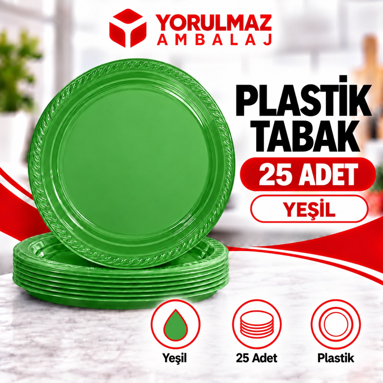 Yeşil plastik tabak 25'li | parti ve i̇kram i̇çin renkli tabak Yeşil plastik tabak | parti ve ikram için renkli tabak