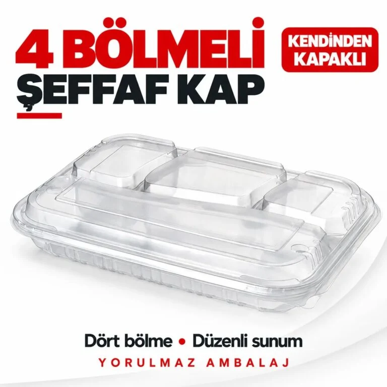 4 bölmeli kendinden kapaklı şeffaf kap