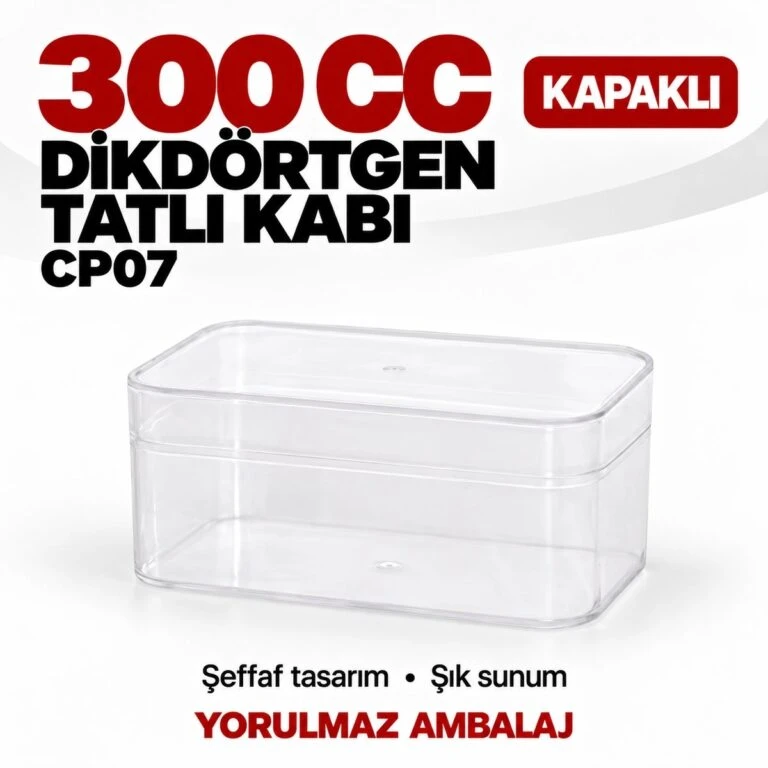 Kapaklı plastik dikdörtgen tatlı kabı Cp07