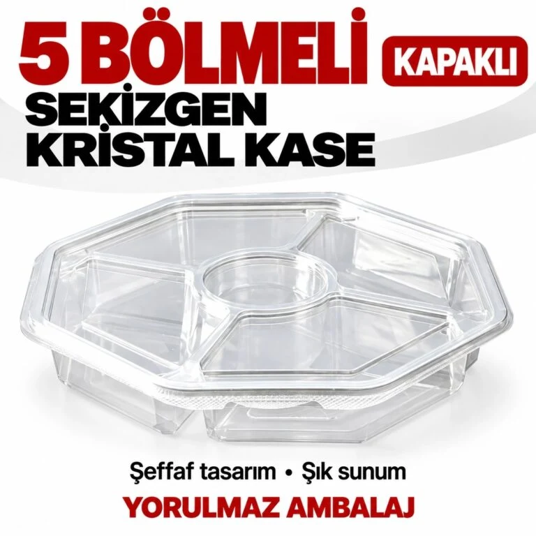 Sekizgen 5 bölmeli kristal kase