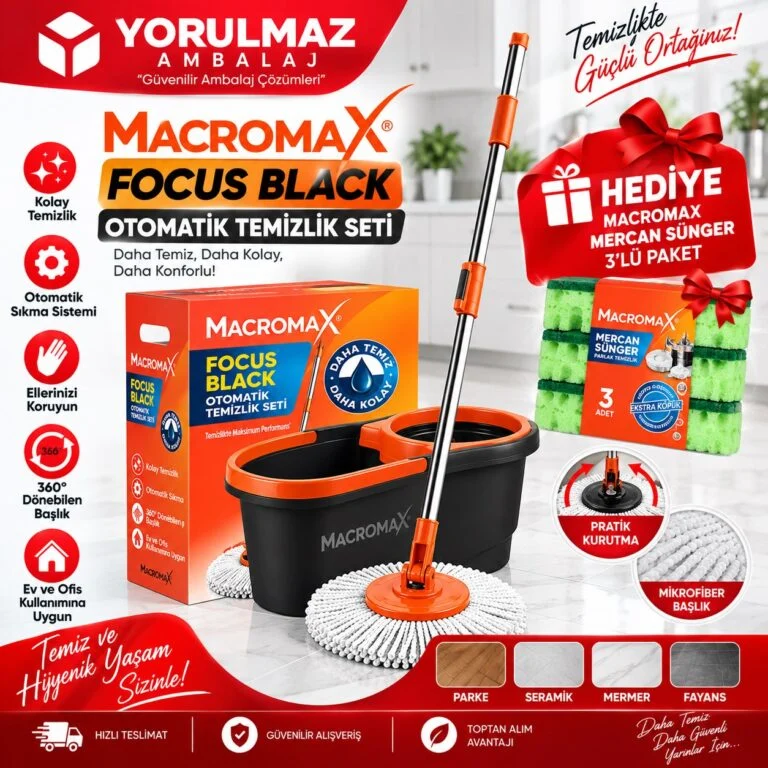 Macromax focus black otomatik temizlik seti + mercan sünger hediye
