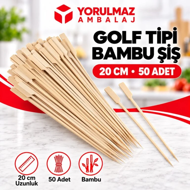 Golf tipi bambu çöp şiş – yassı sunum şişi | meze, kokteyl, meyve ve ikram için