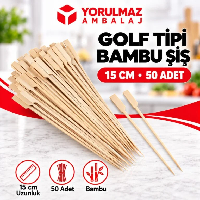 Golf tipi bambu çöp şiş – yassı sunum şişi | meze, kokteyl, meyve ve ikram için