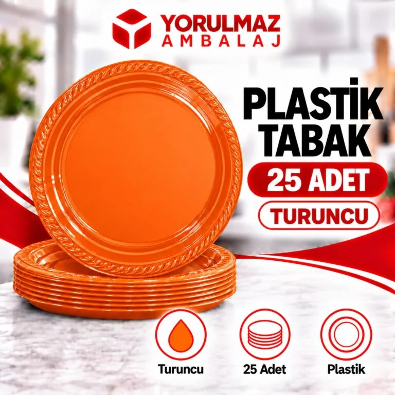 Turuncu plastik tabak | parti ve ikram için renkli tabak