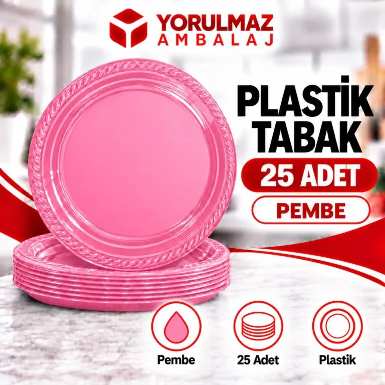 Pembe plastik tabak | parti ve ikram için renkli tabak