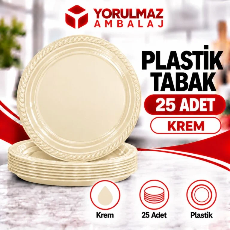 Krem plastik tabak | parti ve ikram için renkli tabak