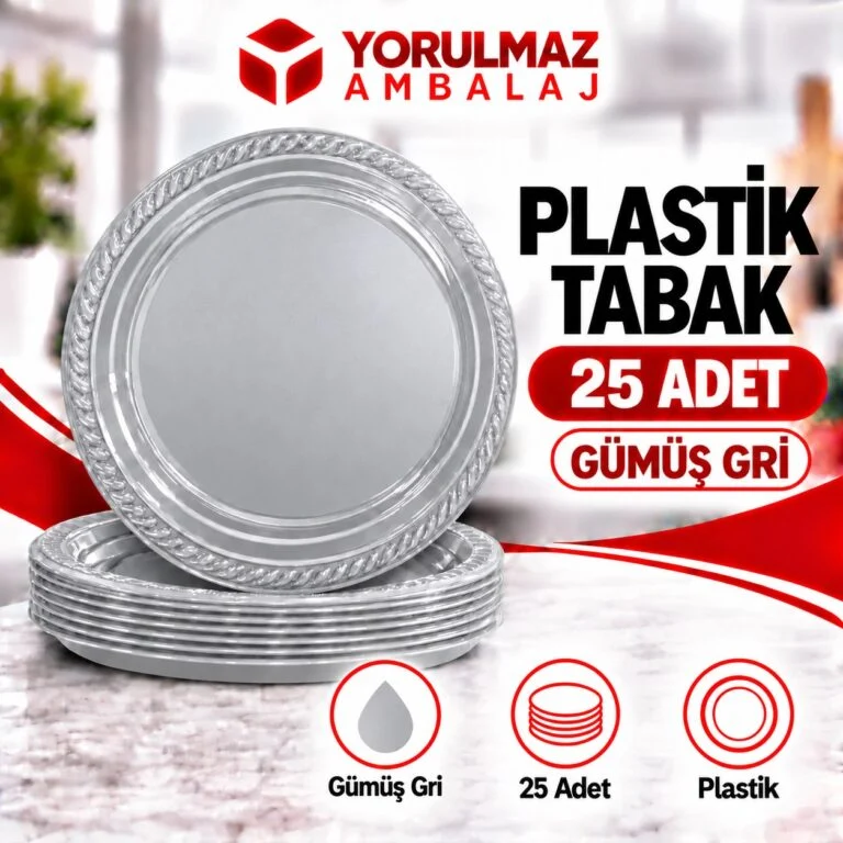 Gümüş gri plastik tabak | parti ve ikram için renkli tabak