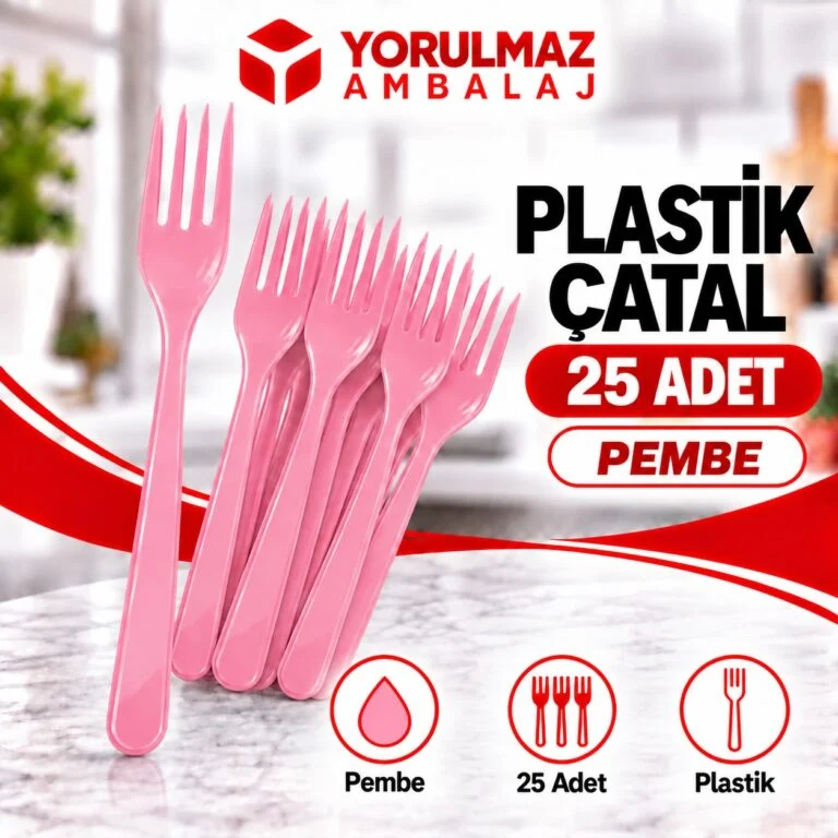 Pembe plastik çatal | parti ve ikram için renkli çatal