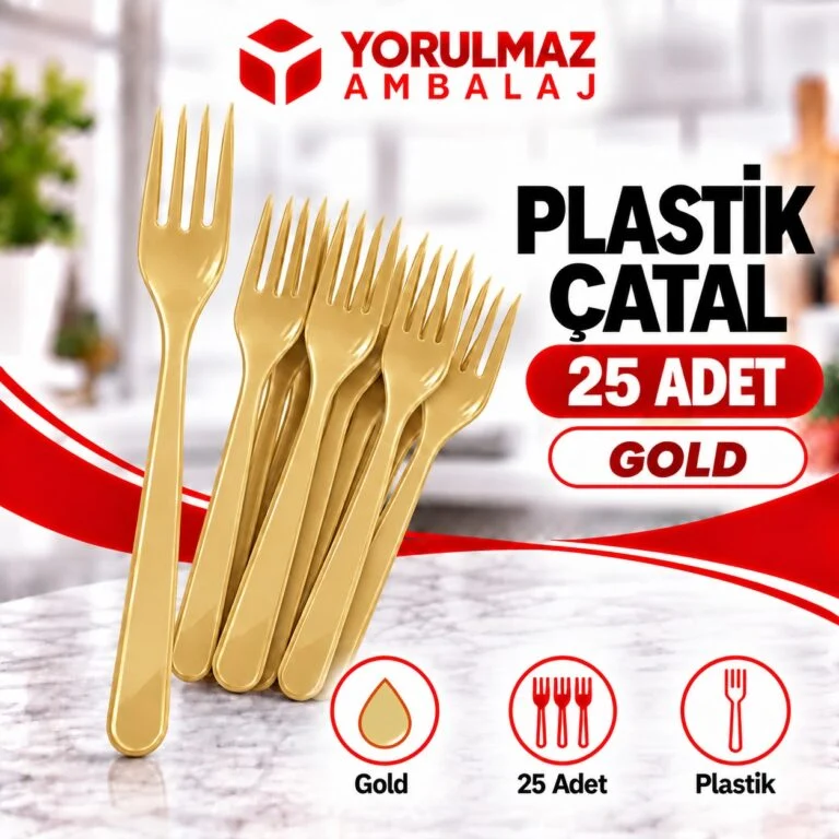 Gold plastik çatal | parti ve ikram için renkli çatal