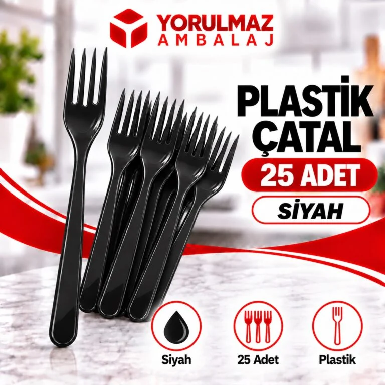 Siyah plastik çatal | parti ve ikram için renkli çatal