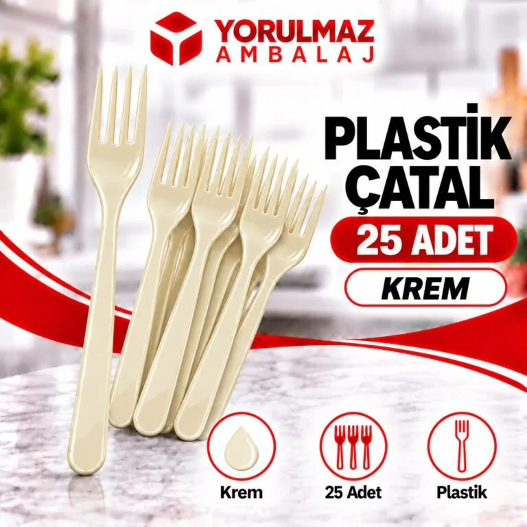 Krem plastik çatal | parti ve ikram için renkli çatal