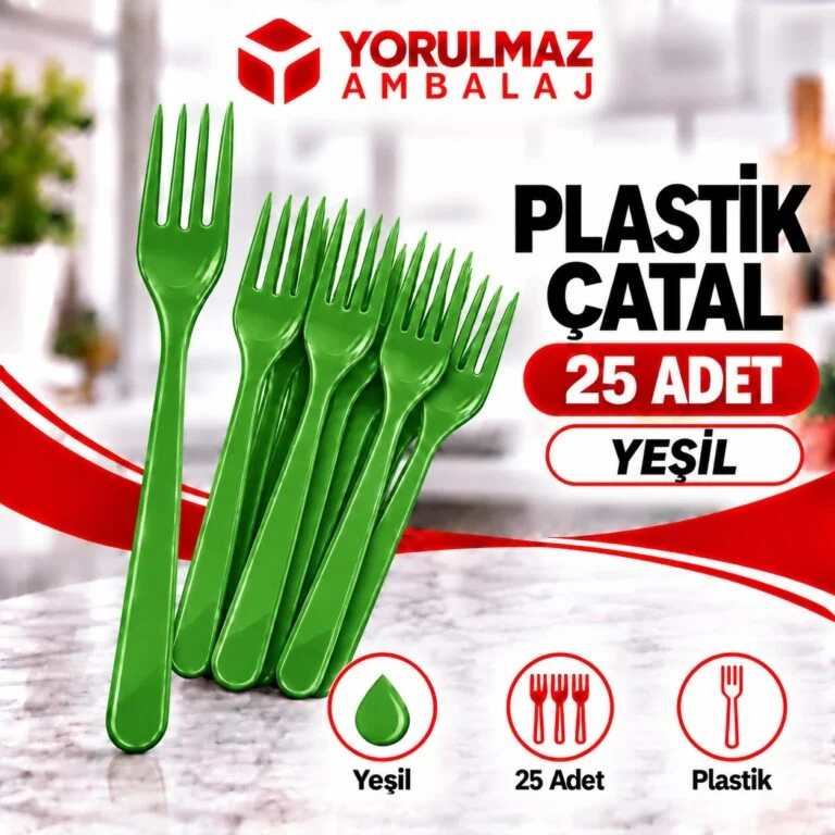 Yeşil plastik çatal | parti ve ikram için renkli çatal
