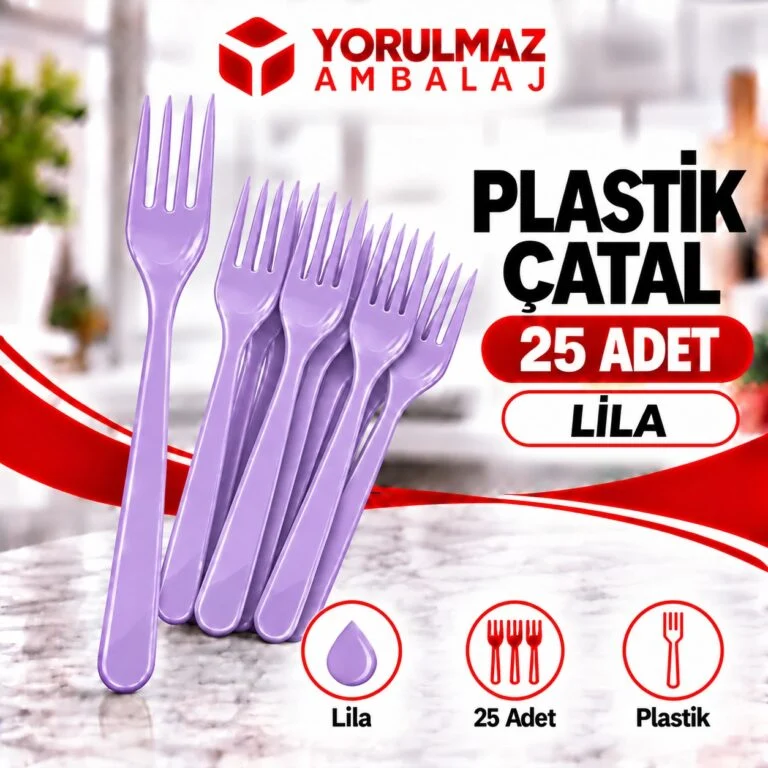 Lila plastik çatal | parti ve ikram için renkli çatal