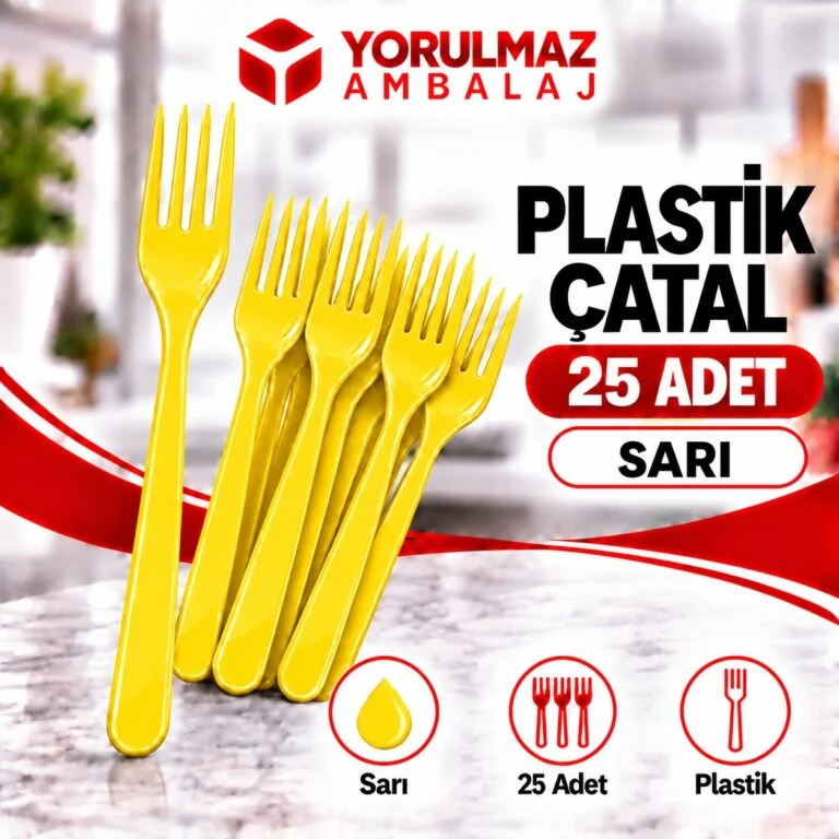 Sarı plastik çatal | parti ve ikram için renkli çatal