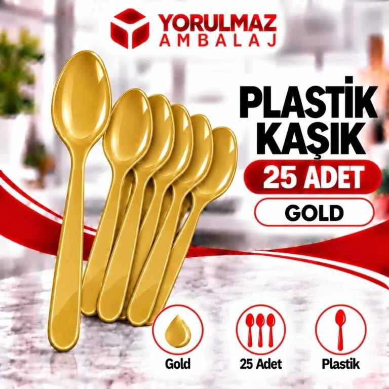 Gold plastik kaşık | parti ve ikram için renkli kaşık