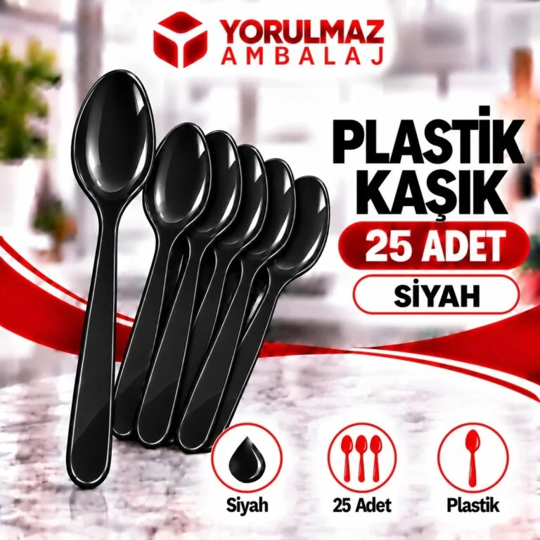 Siyah plastik kaşık | parti ve ikram için renkli kaşık