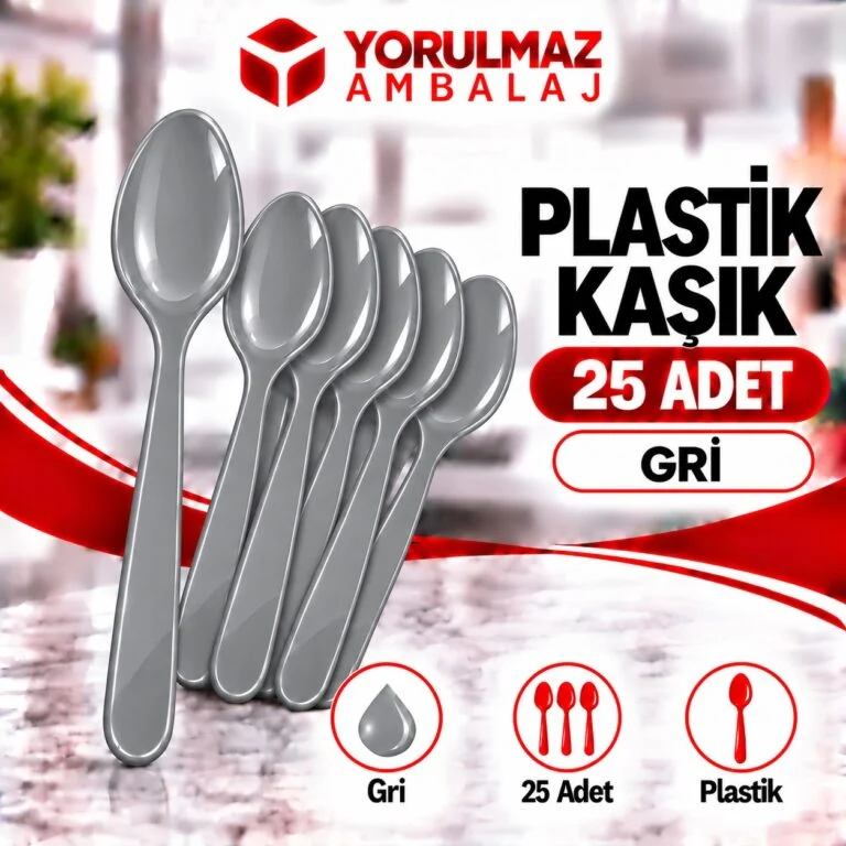 Gri plastik kaşık | parti ve ikram için renkli kaşık