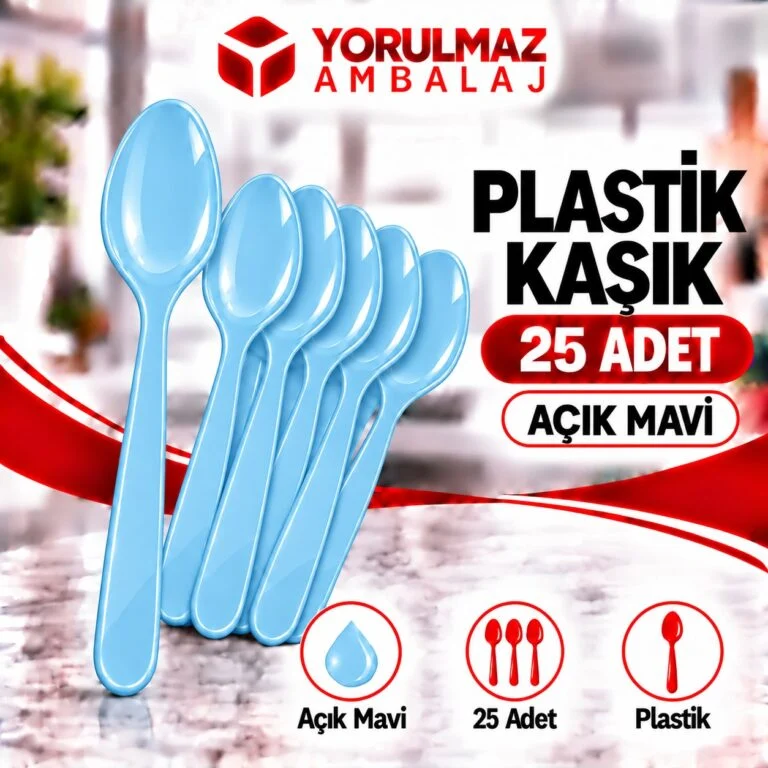 Açık mavi plastik kaşık | parti ve ikram için renkli kaşık