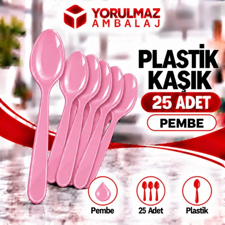Pembe plastik kaşık | parti ve ikram için renkli kaşık