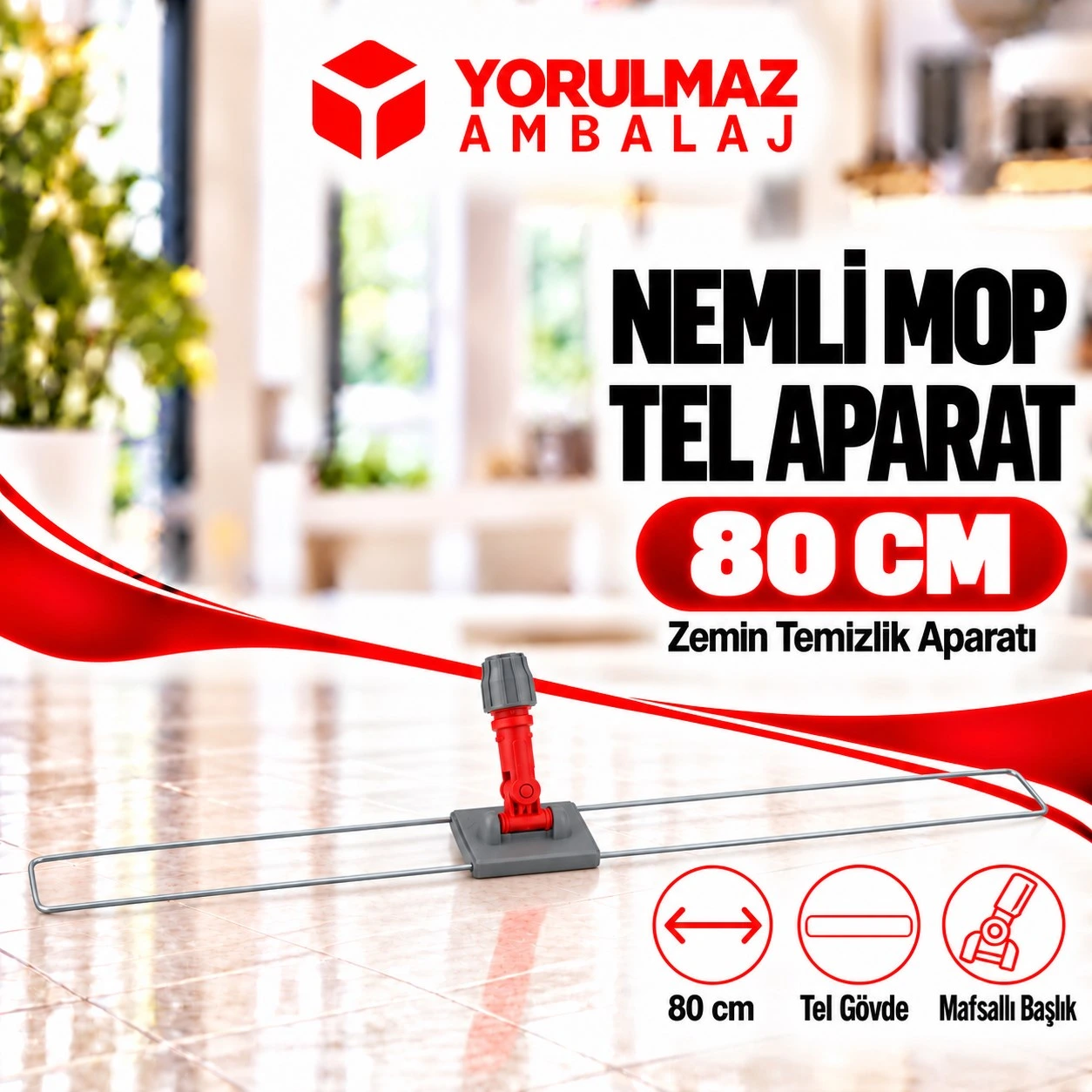 80 cm tel mop aparatı bağcıklı cepli mop uyumlu katlanabilir paspas aparatı Tel mop aparatı bağcıklı cepli mop uyumlu katlanabilir paspas aparatı